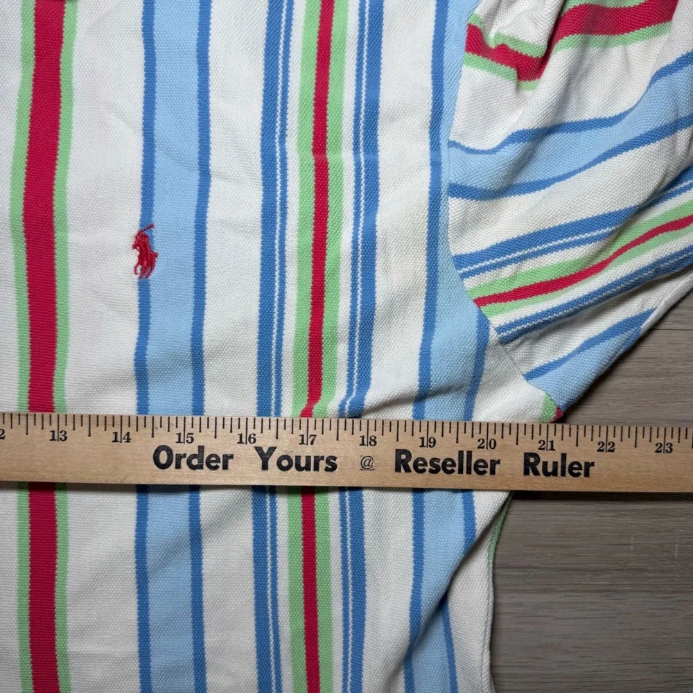 Vintage Made In USA Polo Ralph Lauren Striped Multicolor SL Polo Shirt ‎ Mens L